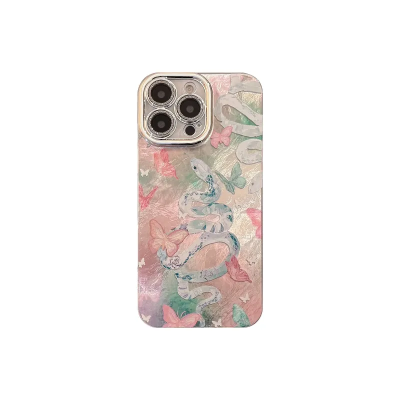 QIZHENG TPU Material Destiny Snake Pink Butterfly Phone Case Compatible With Apple 16 Pro Max/15/14/13/12/11-0