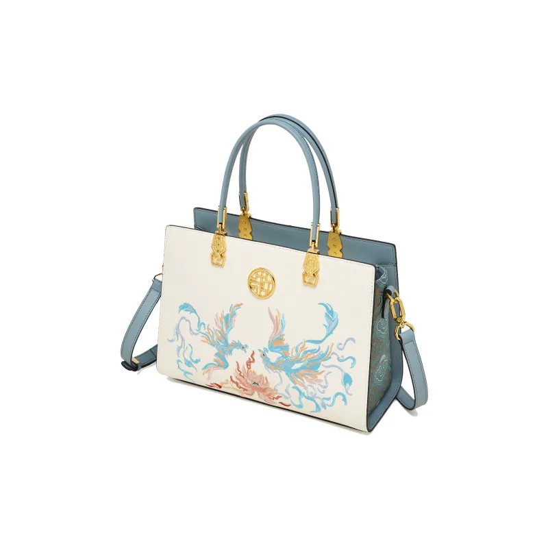Geshiman Cow Leather Handbag Regular Women's Elegant White/Royal Blue/Palace Red/Apricot Color Blocking-3