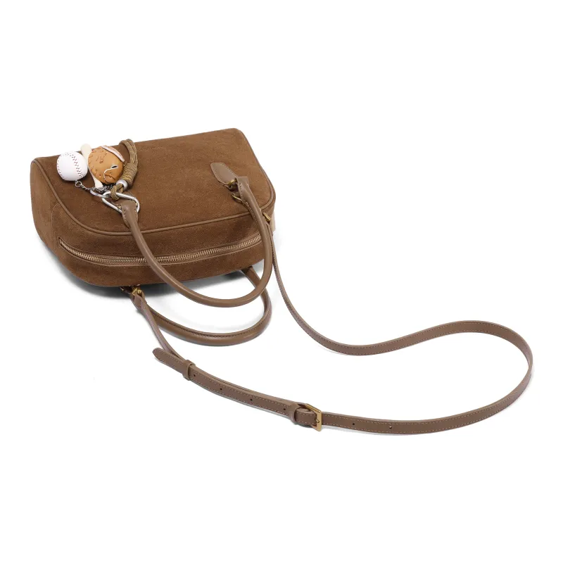 BELLE Cow Leather Boston Bag Handbag Medium Size Women's Brown-4