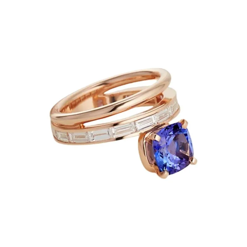 HERMES Rose Gold Tanzanite Diamond Rings Women's Gold-0