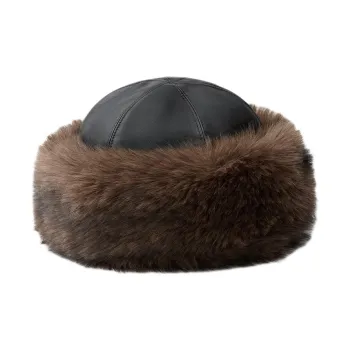 ZARA Faux Leather Fabric Faux Fur Polyester Polyurethane Hats & Caps Women's Dark Brown