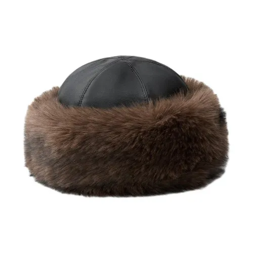 ZARA Faux Leather Fabric Faux Fur Polyester Polyurethane Hats & Caps Women's Dark Brown
