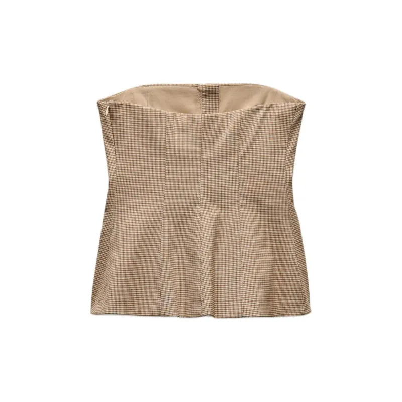 ZARA Strapless Top Women's Beige Brown-1