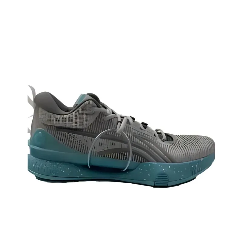 LiNing Slip Resistant Breathable Low Top Basketball Shoes Unisex Gray Green-1