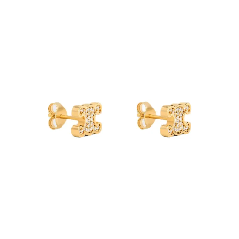 CELINE Triomphe Rhinestone Studs In Strass And Brass With Gold Finish-2