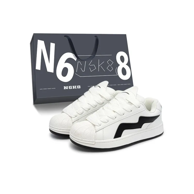 N6K8 Anti Slip And Wear Resistant Lightweight Low Top Skateboard Shoes Unisex White Black Gift Box Set-0