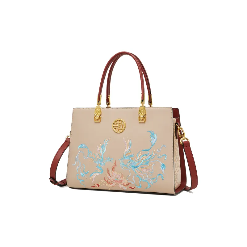 Geshiman Cow Leather Handbag Regular Women's Elegant White/Royal Blue/Palace Red/Apricot Color Blocking-14