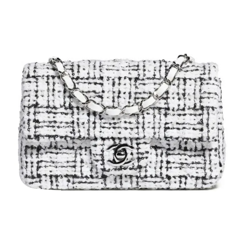 CHANEL Tweed Crossbody Bag, Shoulder Bag Mini Women's Black White-0