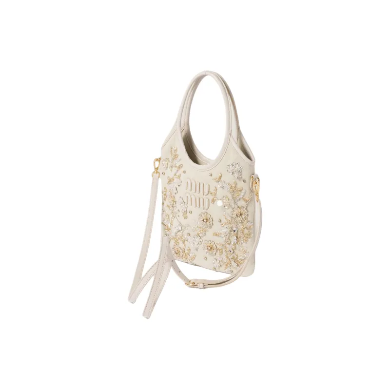 MIU MIU Ivy Cotton Shoulder Bag Crossbody Bag Handbag Women's Chalk-1