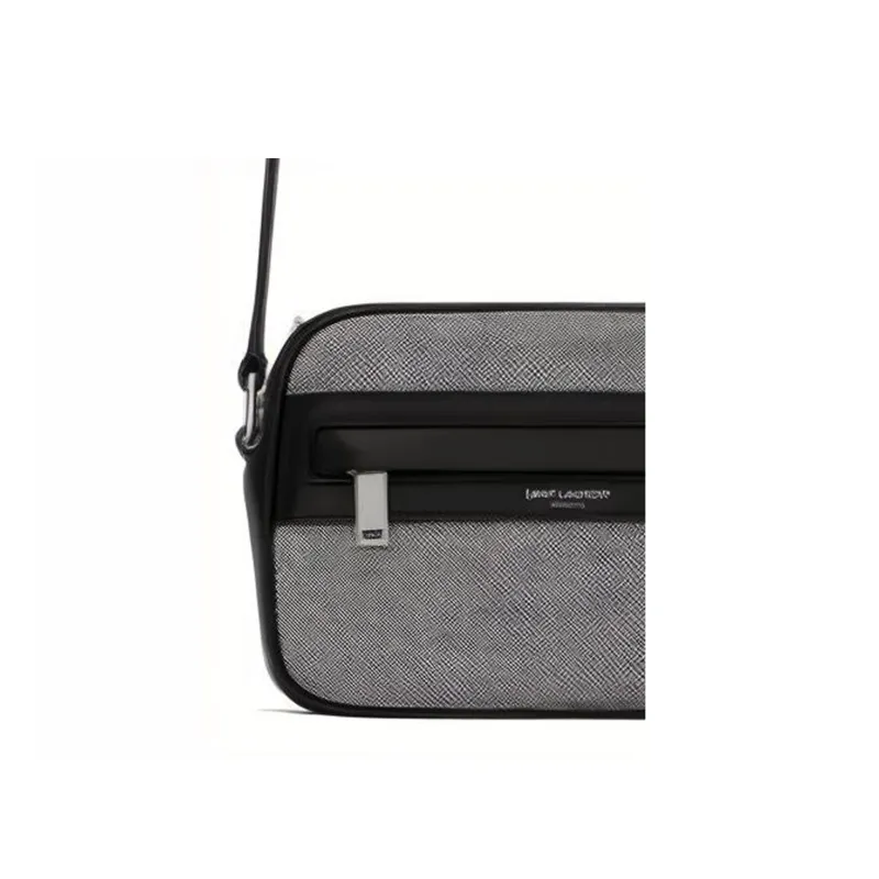 SAINT LAURENT Canvas Patchwork Lambskin Crossbody Bag Small Size Men's Black/Gray-4