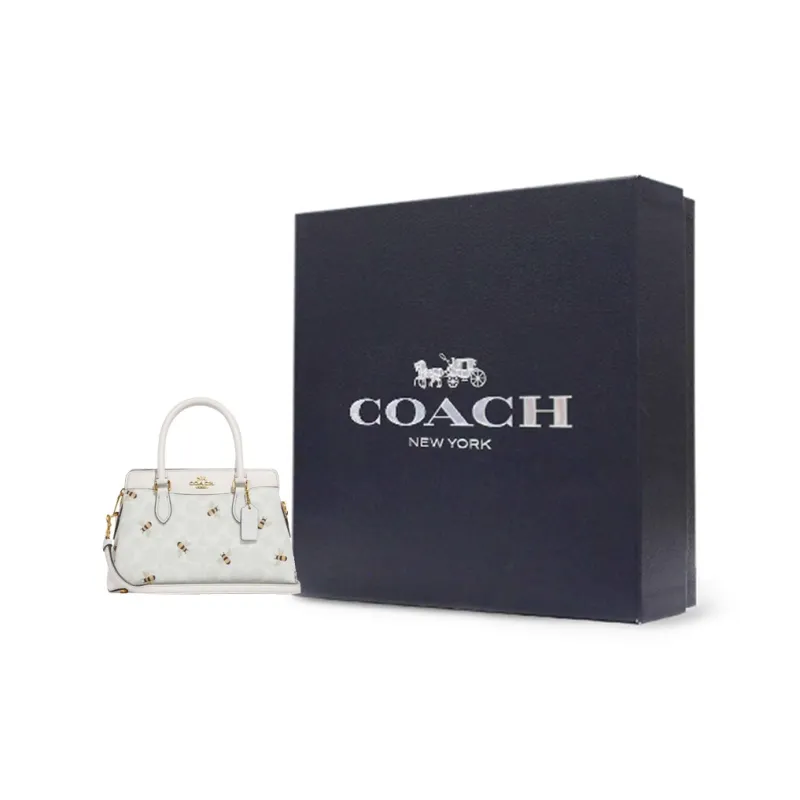 COACH Darcie Coated Canvas With Smooth Leather Shoulder Bag, Crossbody Bag, Handbag Medium Size Women's White-8