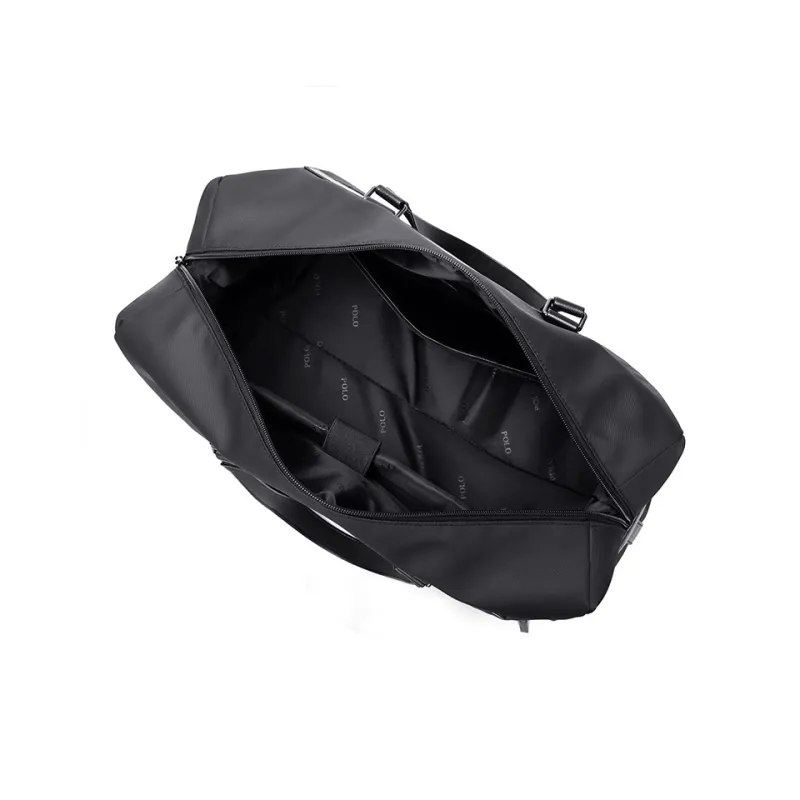 POLO Fabric With Synthetic Leather Travel Bag 27L Men's Black-2