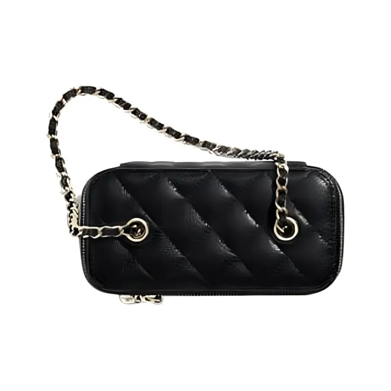 CHANEL Lambskin Box Bag, Chain Bag, Shoulder Bag Women's Black-2