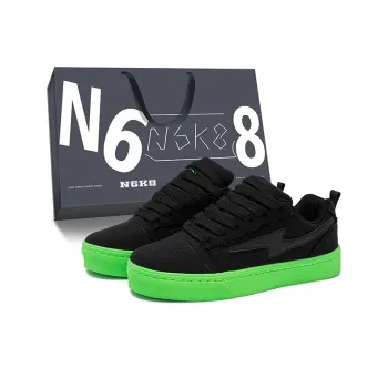N6K8 Anti Slip Wear Resistant Low Top Skateboard Shoes Unisex Neon Green Black