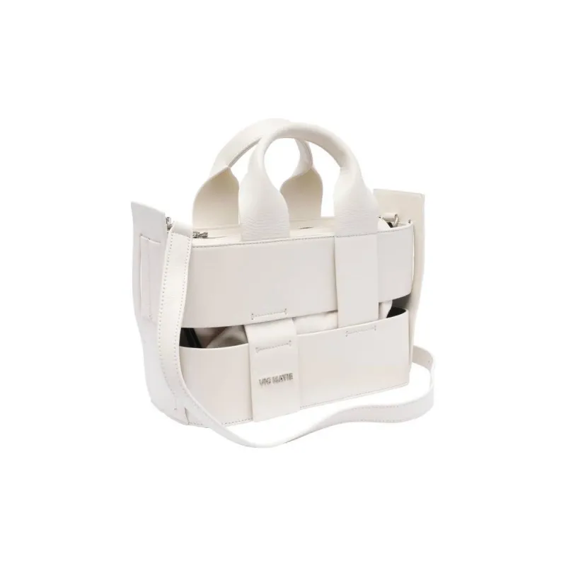 Vic Matie Calfskin Textile Shoulder Bag, Crossbody Bag, Handbag Women's White-1