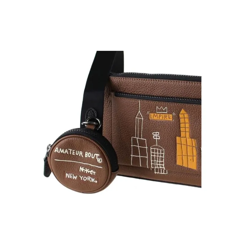 COACH Jean Michel Basquiat Collaboration Holden Leather Shoulder Bag, Crossbody Bag Men's Brown-5