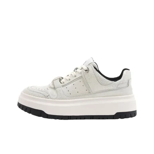 LURAD Low-Top Skateboard Shoes Women's Ecru Blown Crackle