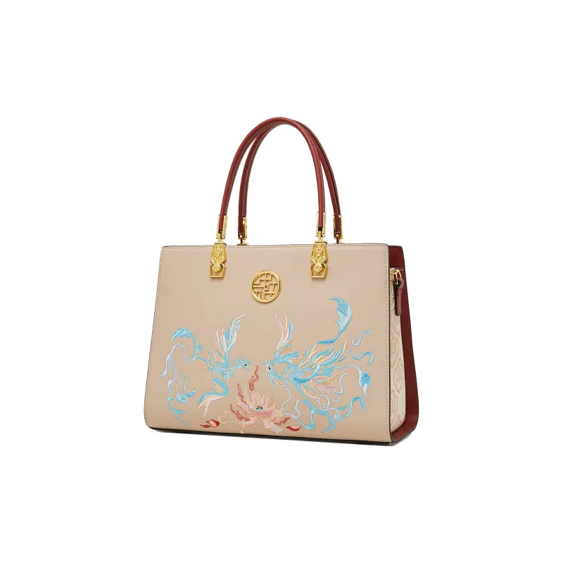 Geshiman Cow Leather Handbag Regular Women's Elegant White/Royal Blue/Palace Red/Apricot Color Blocking-13