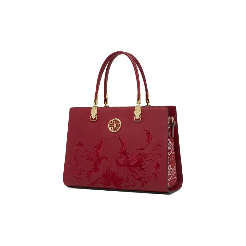 Geshiman Cow Leather Handbag Regular Women's Elegant White/Royal Blue/Palace Red/Apricot Color Blocking-9