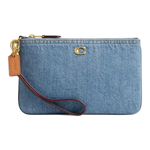 COACH Wristlet Denim Clutch Small Size Women's Indigo