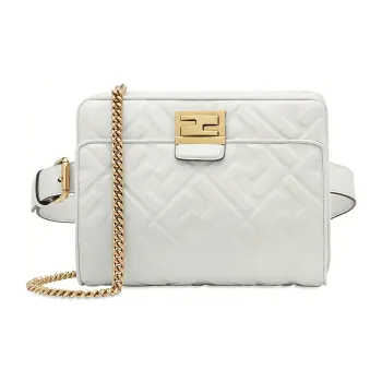FENDI Lambskin Fanny Pack, Sling Bag, Shoulder Bag, Crossbody Bag, Handbag Women's White