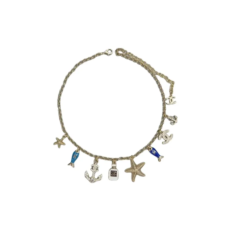 CHANEL Metal Resin Rhinestones Necklaces Women's Gold-1