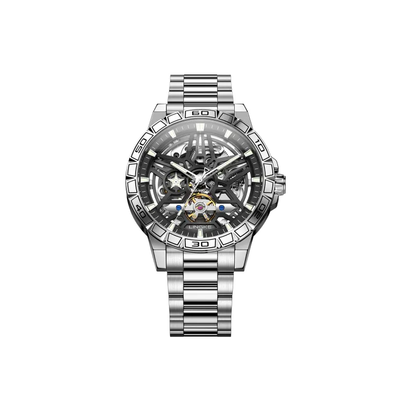LINGKE Automatic Mechanical Movement Stainless Steel Watchband Watch Men's Watches Black Dial-6