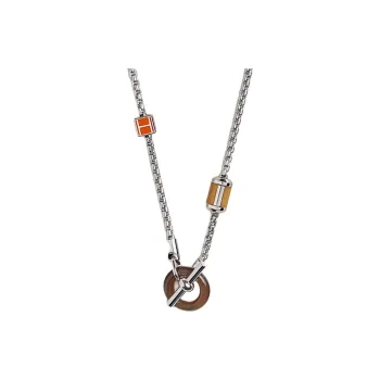 HERMES Calfskin Horn Metal Palladium Plated Necklaces Men's Silver