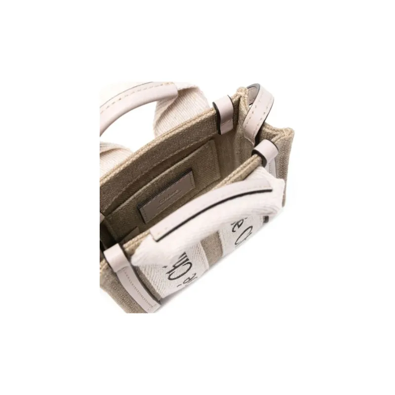 Chloe Canvas With Leather Canvas Bag Tote Bag Shopping Bag Shoulder Bag Crossbody Bag Handbag Nano Women's Beige & Pink-5