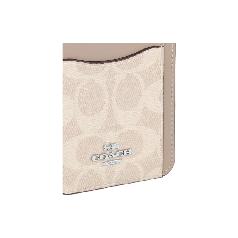 COACH Coated Canvas Card Holder Mini Women's Sand & Taupe-4