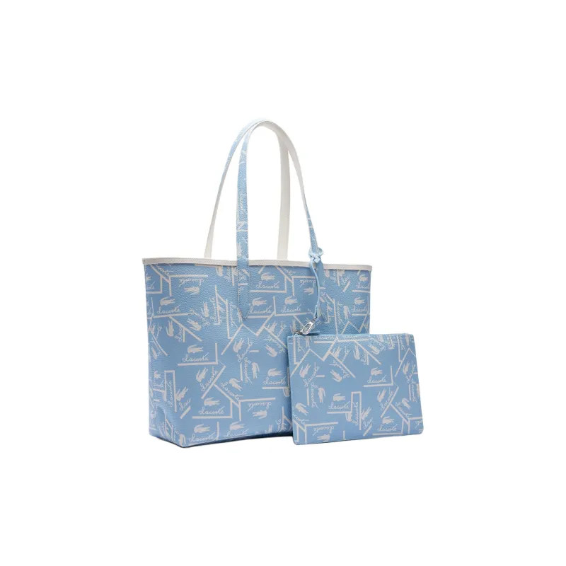 LACOSTE PVC Tote Bag Shopping Bag Shoulder Bag Handbag Women's White & Sky Blue-4