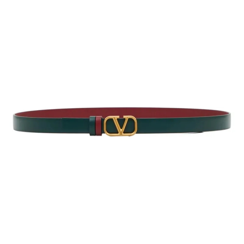 Valentino Metal Leather Belts Unisex Green --0