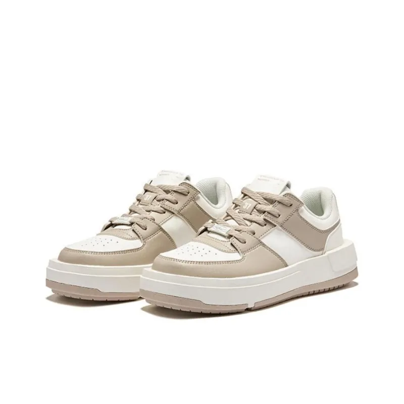Erke Coverage Anti Slip And Wear Resistant Low Top Skateboard Shoes Women's White Beige-2