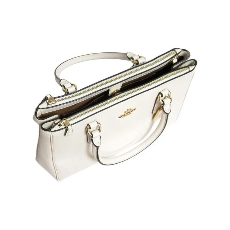 COACH Surrey Cross-Stitch Leather Dome Bag Handbag Shoulder Bag Crossbody Bag Large Size Women's White-3