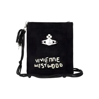 Vivienne Westwood Organic Cotton Floral Tote Bag Shopping Bag Shoulder Bag Crossbody Bag Small Size Men's Black