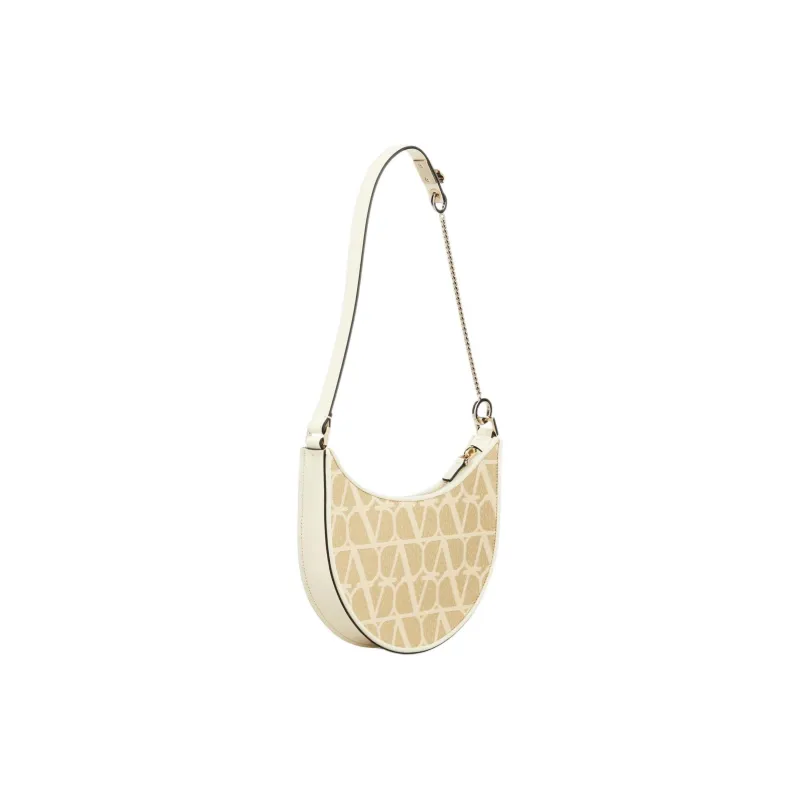 Valentino Vlogo Fabric Shoulder Bag Women's Beige-1