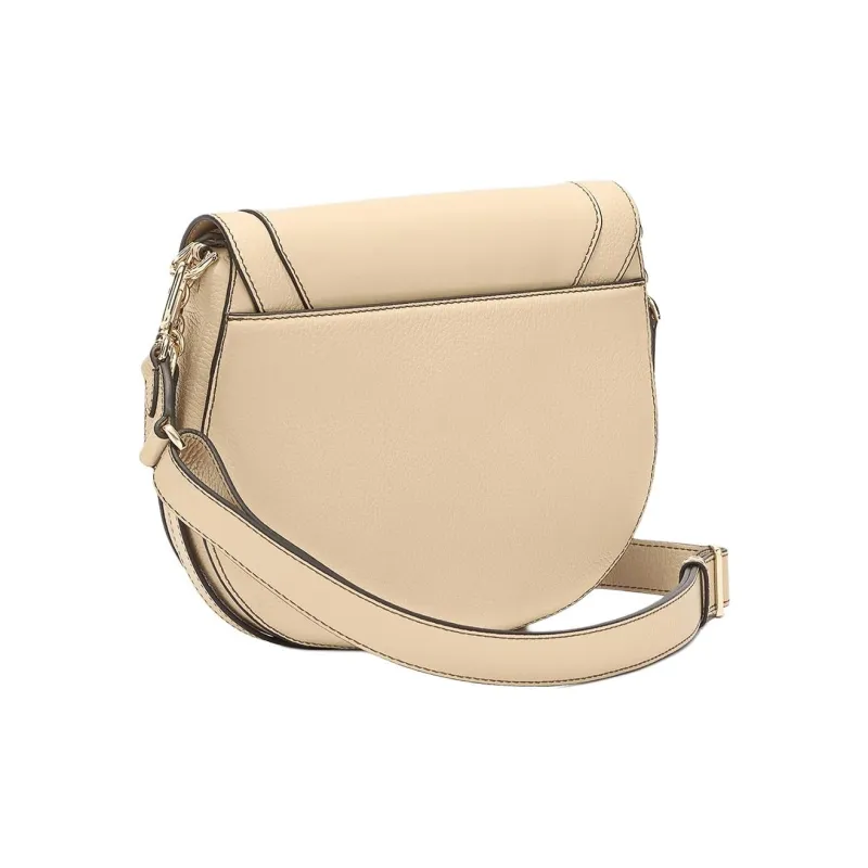Furla Club 2 Leather Saddle Bag Crossbody Shoulder Bag Women's Beige-1