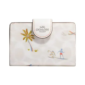 COACH Corner Zip Canvas With Leather Coin Pocket Wallets Women's White