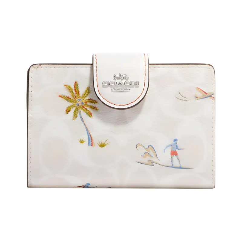 COACH Corner Zip Canvas With Leather Coin Pocket Wallets Women's White-0