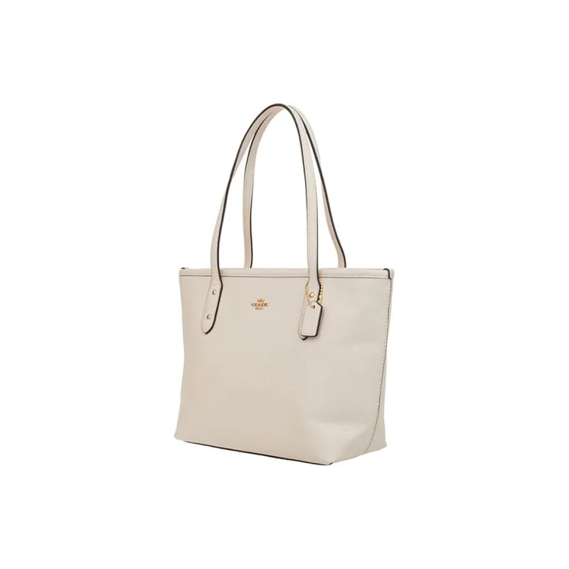 COACH City Zip Tote Leather Tote Bag, Shopping Bag, Shoulder Bag Small Size Women's White-1