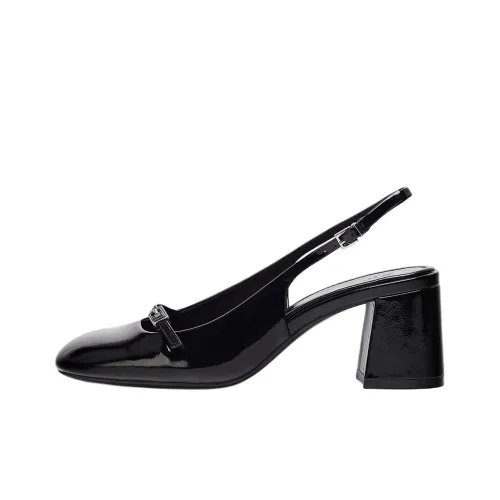 ZARA New Year Chunky Heel High Heels 7cm Women's Black