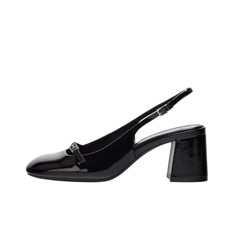 ZARA New Year Chunky Heel High Heels 7cm Women's Black-0