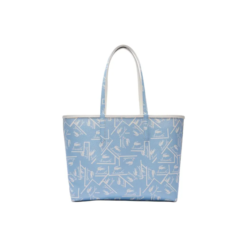 LACOSTE PVC Tote Bag Shopping Bag Shoulder Bag Handbag Women's White & Sky Blue-5