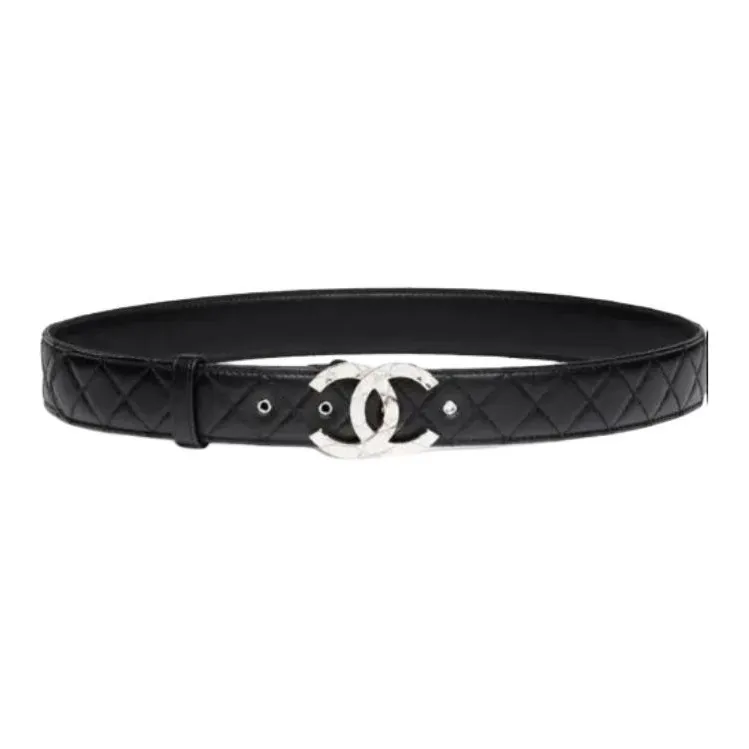 CHANEL Leather Belts Unisex Black -0
