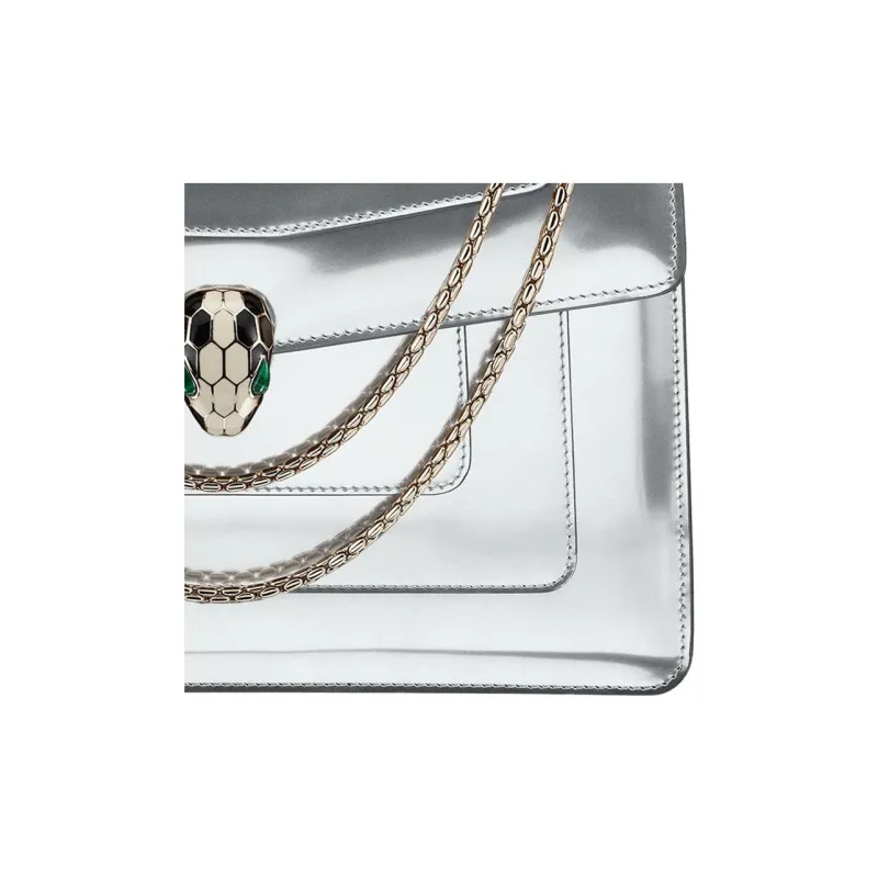 BVLGARI Serpenti Forever Cow Leather Chain Bag Crossbody Bag Shoulder Bag Women's Silver-2