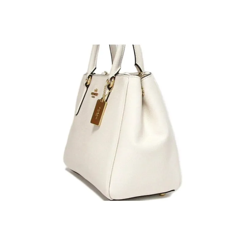 COACH Surrey Cross-Stitch Leather Dome Bag Handbag Shoulder Bag Crossbody Bag Large Size Women's White-2