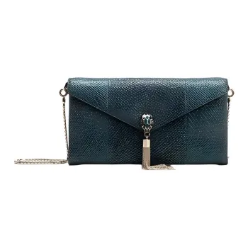 BVLGARI Snake Skin Clutch Women's Green