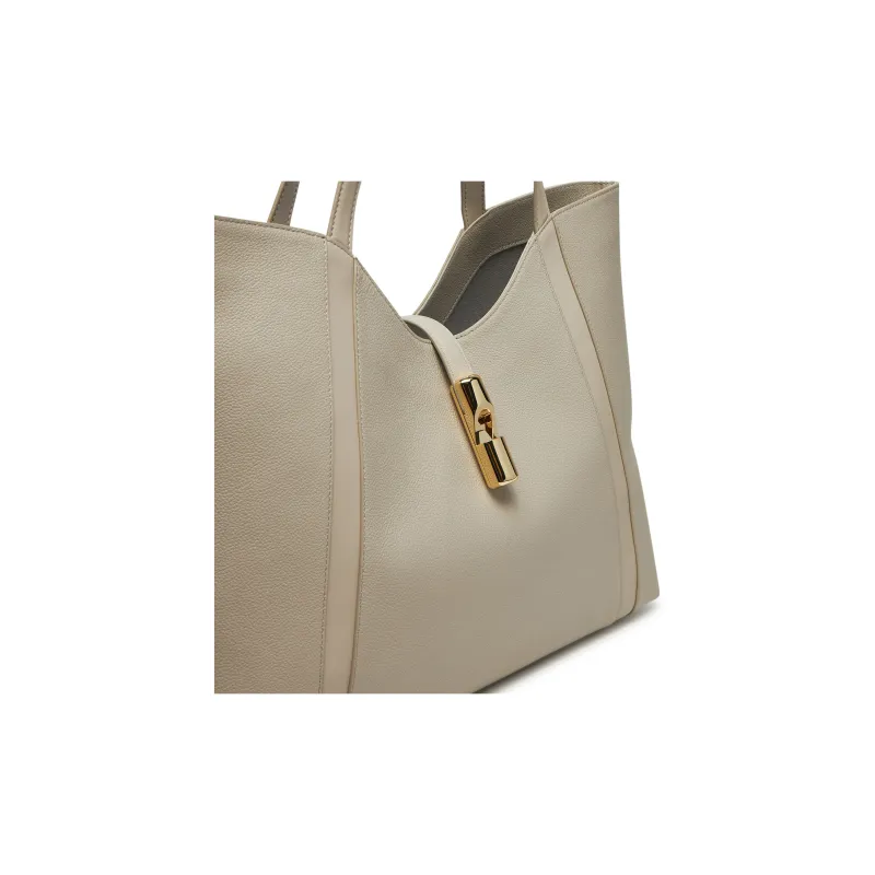 Furla Leather Tote Bag, Shopping Bag, Handbag Large Size Women's Beige-3