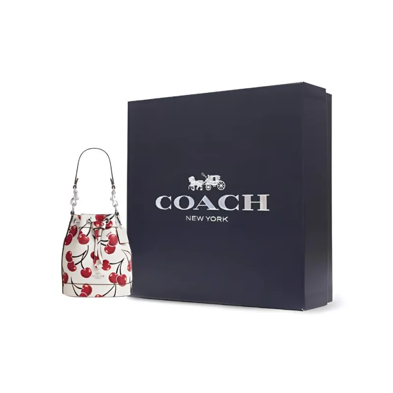 COACH Leather Bucket Bag, One Shoulder Handbag Mini Women's Chalk Multicolor-5