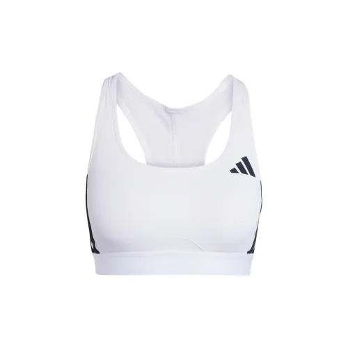 Adidas POWERREACT3-Stripes Train Medium-Support Bra Sports Underwear Women's White/Black